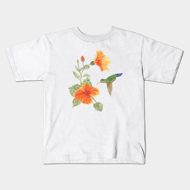 Green Hummingbird and San Joaquin Flower Kids T-Shirt by LatiendadeAryam